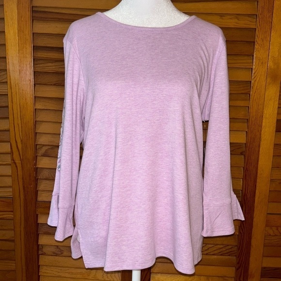 NWT Alfred Dunner “Swiss Chalet” Heathered Lilac Embroidered Top Size PS - Picture 1 of 9